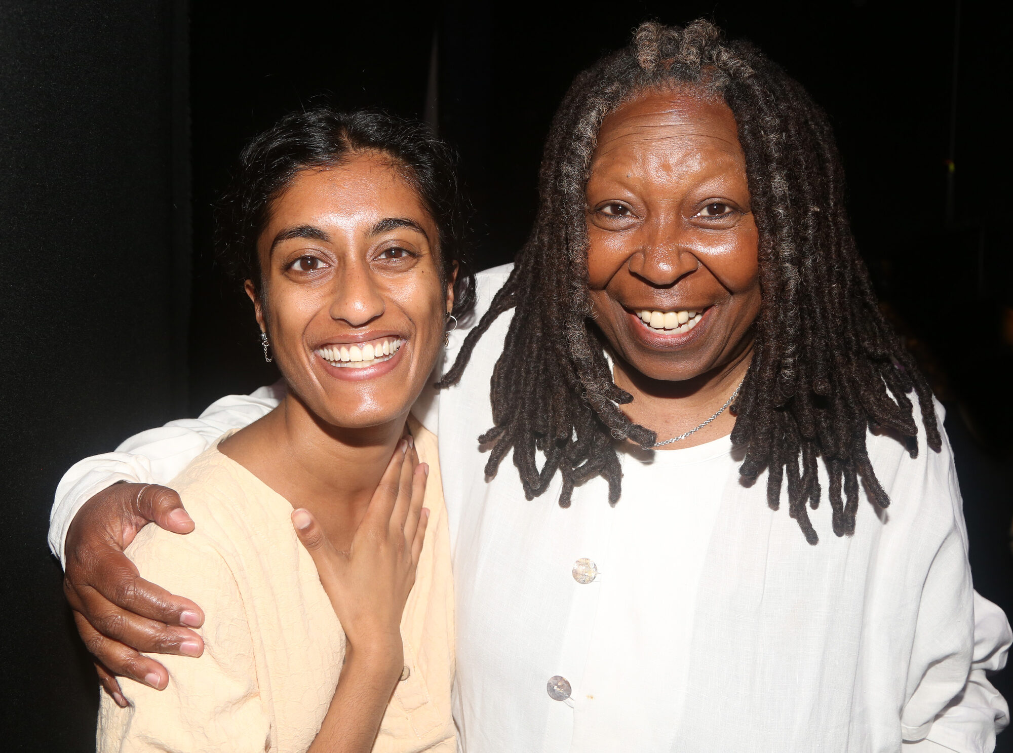 Uma with Whoopi Goldberg backstage at Life of Pi on Broadway